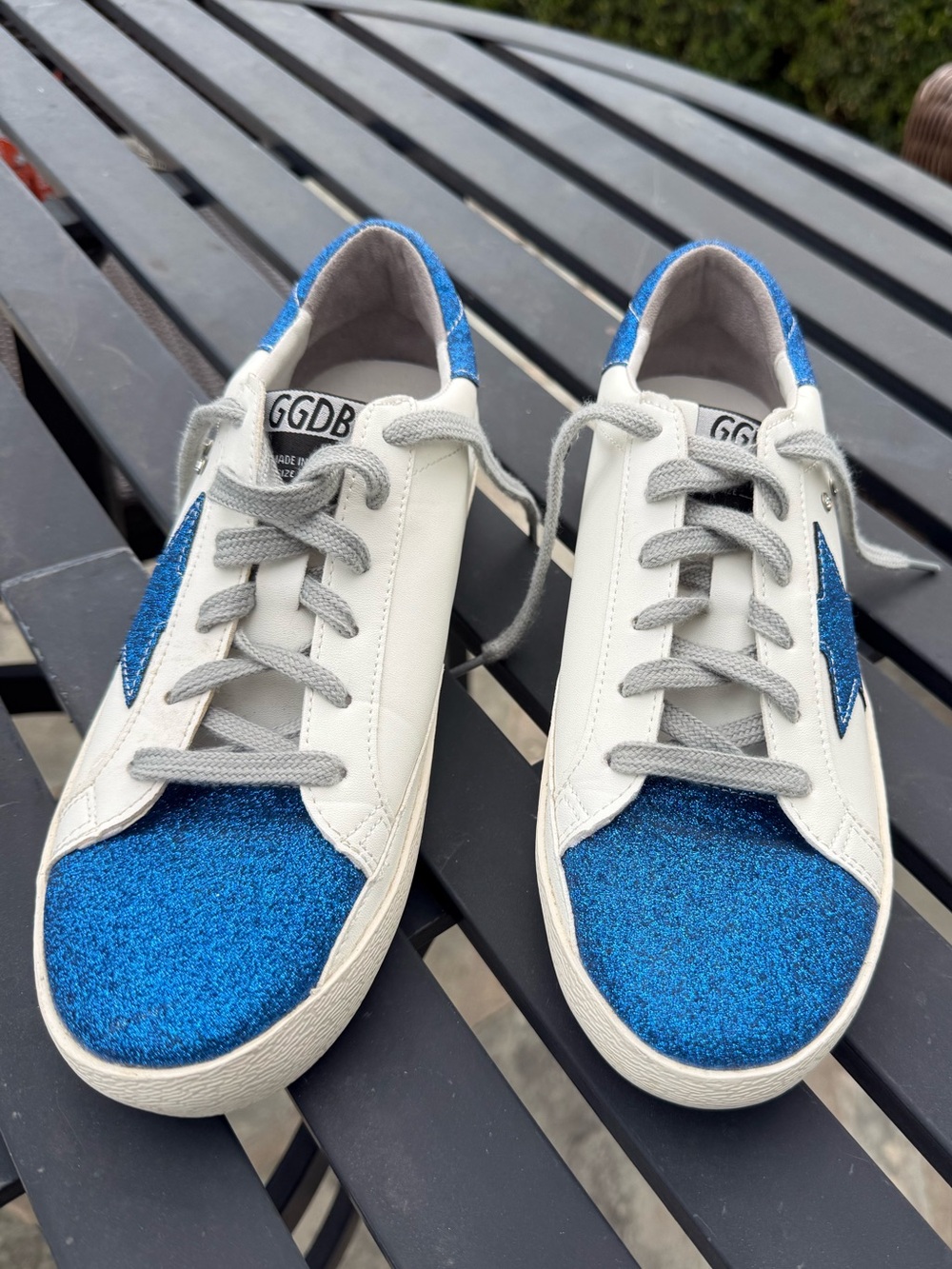 Golden Goose GGDB Super-Star EU 40 Blue Glitter Crystal Sneakers White Leather